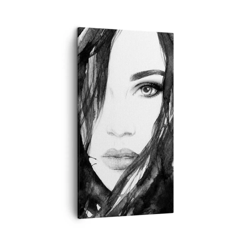 Quadro em tela - Retrato de uma dama a preto e branco - 45x80 cm