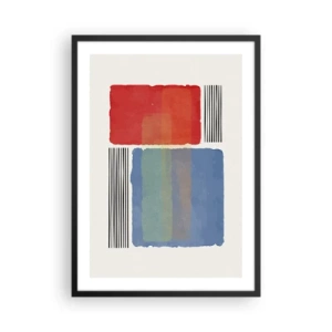 Pôster com moldura preta - Composição abstrata com retângulos vermelhos e azuis - 50x70cm - A alma da geometria - Decoração de parede moderna para a sala de estar e quarto ARTTOR