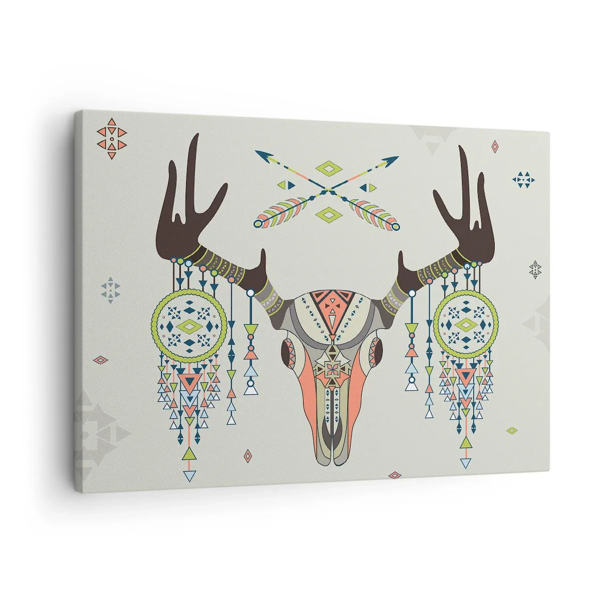 Quadro em tela - Decoração boho com caveira de veado e apanhadores de sonhos - 70x50cm - Troféu de caçador indiano - Decoração de parede moderna para a sala de estar e quarto ARTTOR