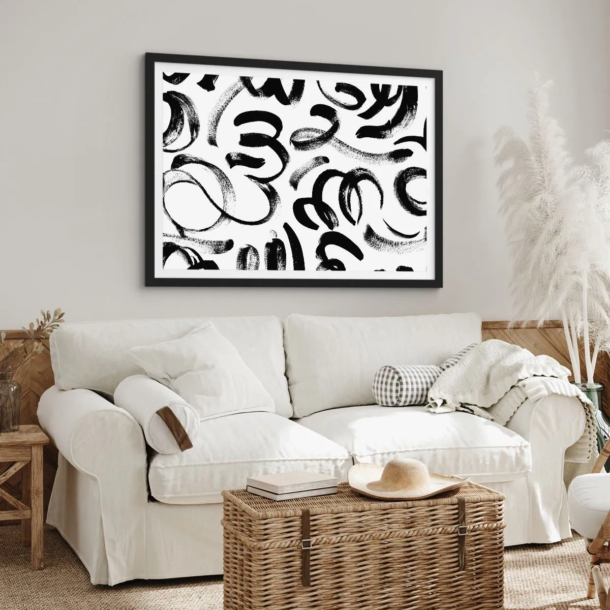 Pôster com moldura preta - Preto sobre branco - 70x50 cm
