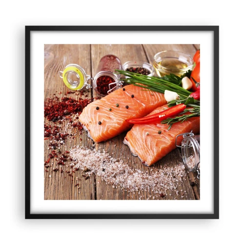 Pôster com moldura preta - Aventura norueguesa na cozinha - 50x50 cm