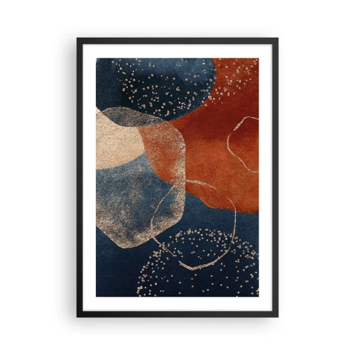 Pôster com moldura preta - Uma composição abstrata em tons de azul marinho e dourado - 50x70cm - Leveza do ser - Decoração de parede moderna para a sala de estar e quarto ARTTOR