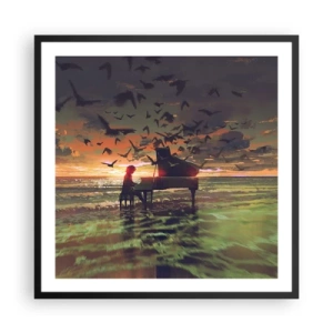 Pôster com moldura preta - Um concerto de piano e ondas - 60x60 cm