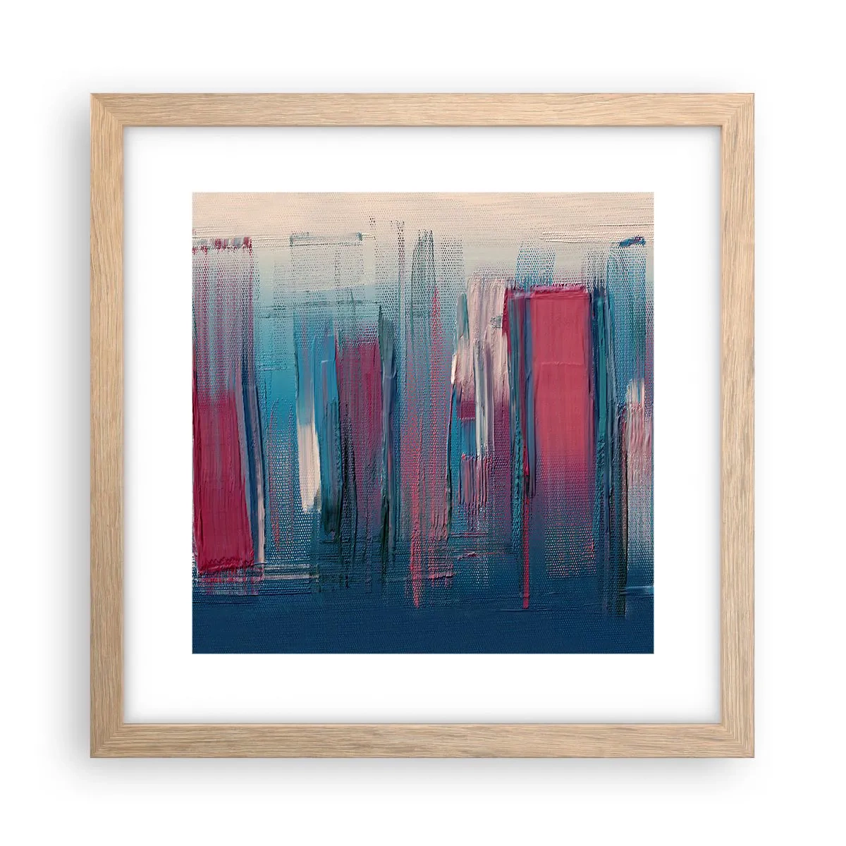 Pôster com moldura de carvalho claro - Composição vertical em azul e vermelho - 30x30 cm