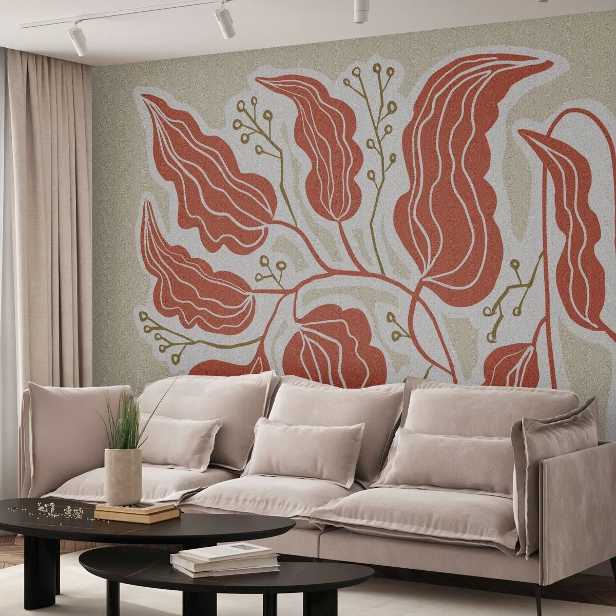 Papel de parede personalizado Premium Canvas - Folclórico e coral - Boho, Botânico, Flores