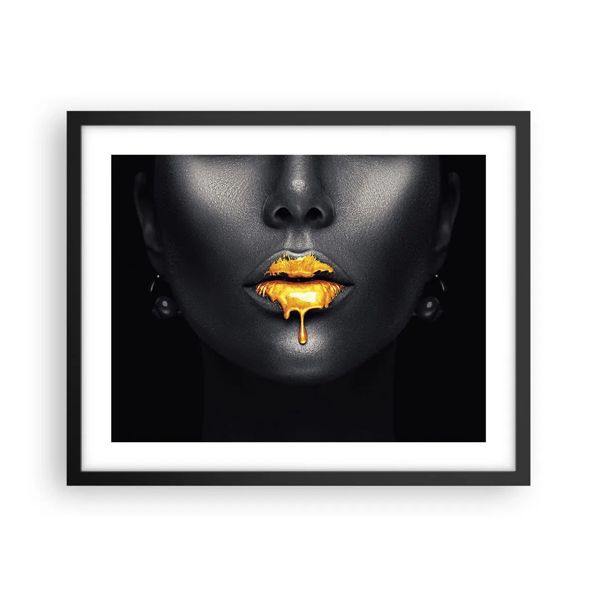 Pôster com moldura preta - Boca dourada - 50x40 cm