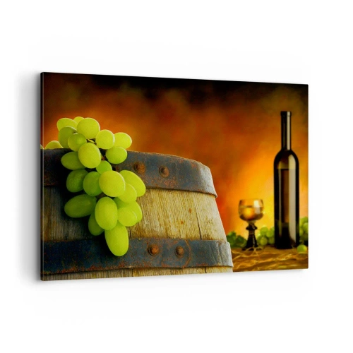 Quadro em tela - Natureza morta com uma garrafa de vinho e um cacho de uvas - 100x70 cm