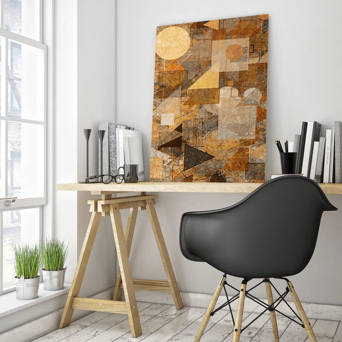 Quadro em vidro - Estudo Cubista em Bronze - 50x70 cm