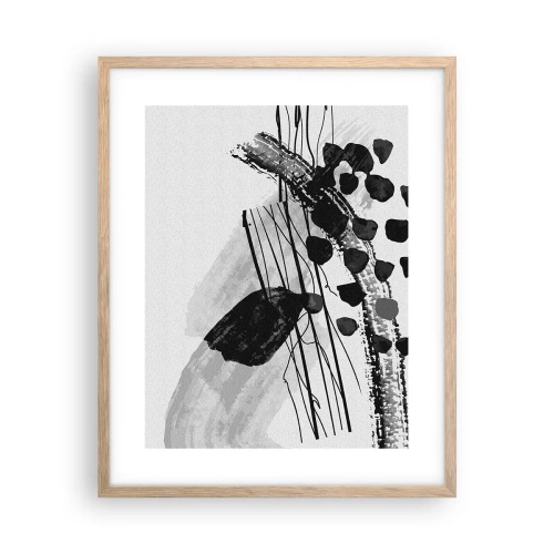 Pôster com moldura de carvalho claro - Abstração orgánica em preto e branco - 40x50 cm