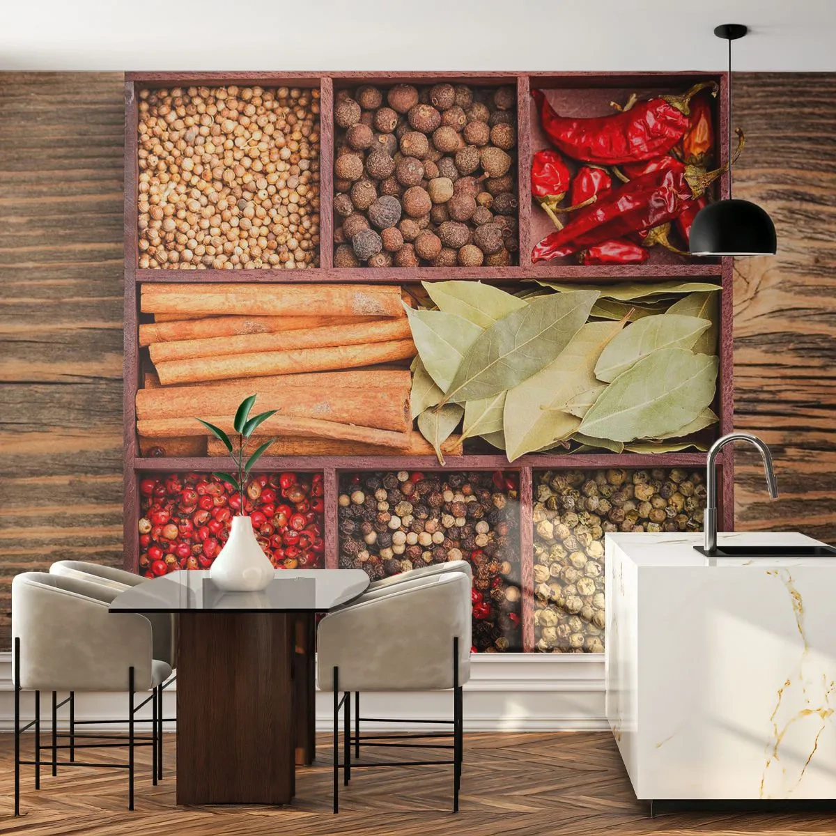 Papel de Parede Autocolante Deluxe Sticker - Ordem das formas, um ramo de aromas - Gastronomia, Especiarias, Pimenta - 250x175 cm