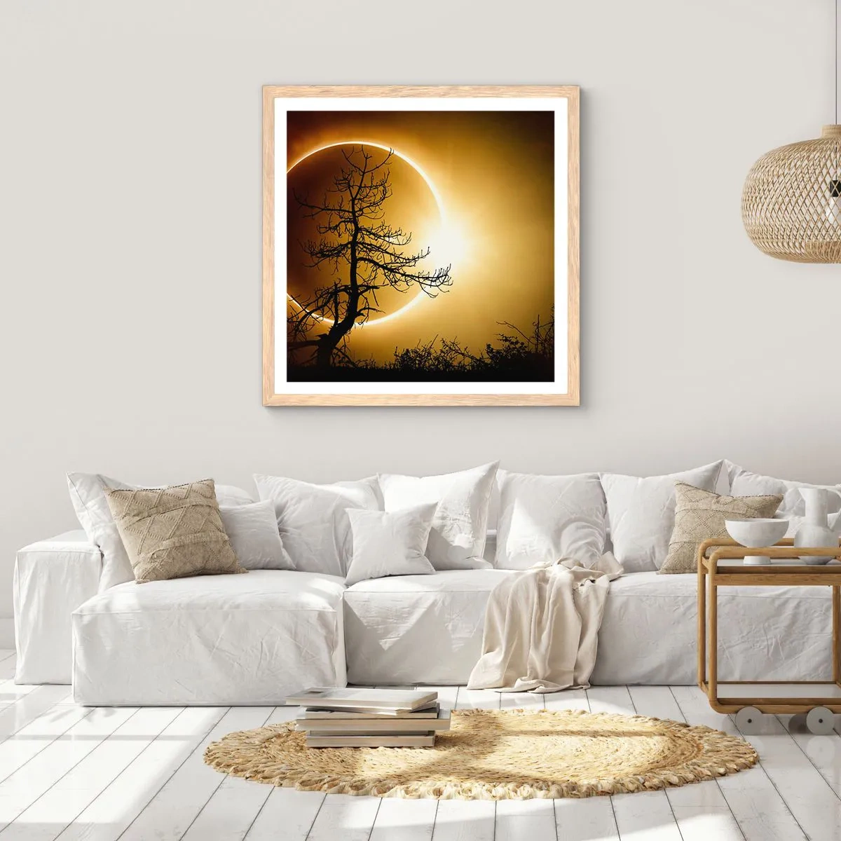 Pôster com moldura de carvalho claro - Eclipse total - 60x60 cm