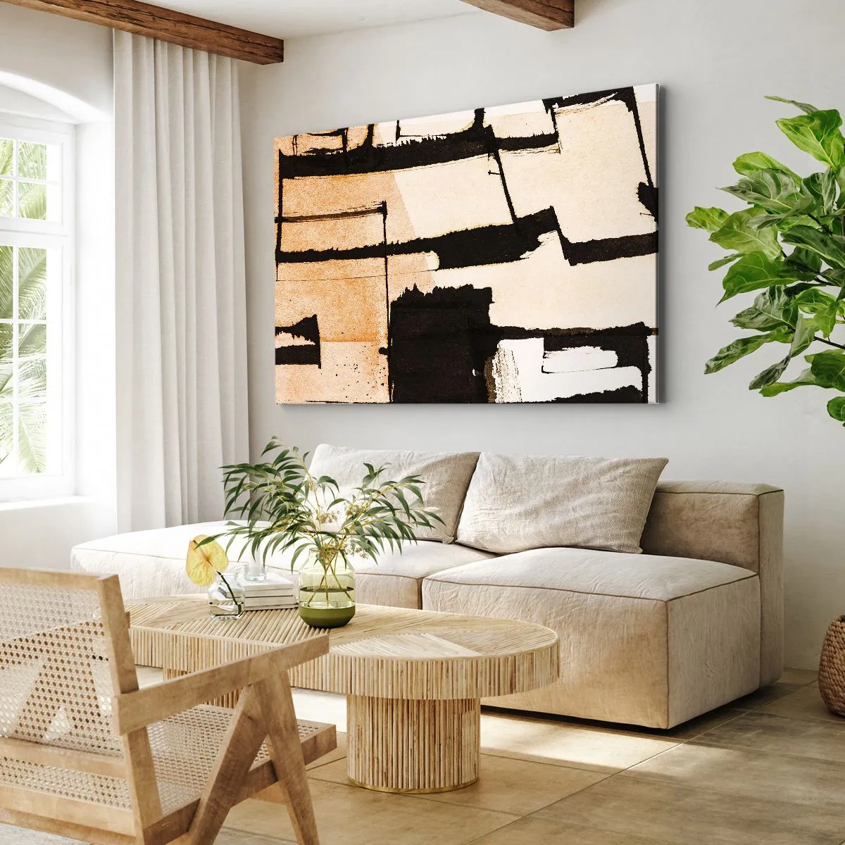 Quadro em tela - Padrões geométricos em tons de marrom e bege - 70x50cm - No entanto, a ordem - Decoração de parede moderna para a sala de estar e quarto ARTTOR