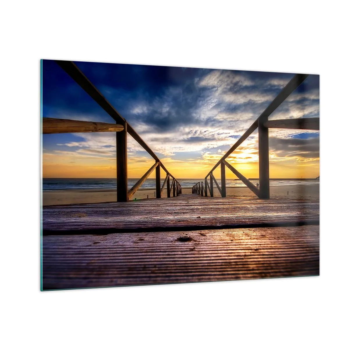 Quadro em vidro - Direto para a praia tranquila ao pôr do sol - 100x70 cm