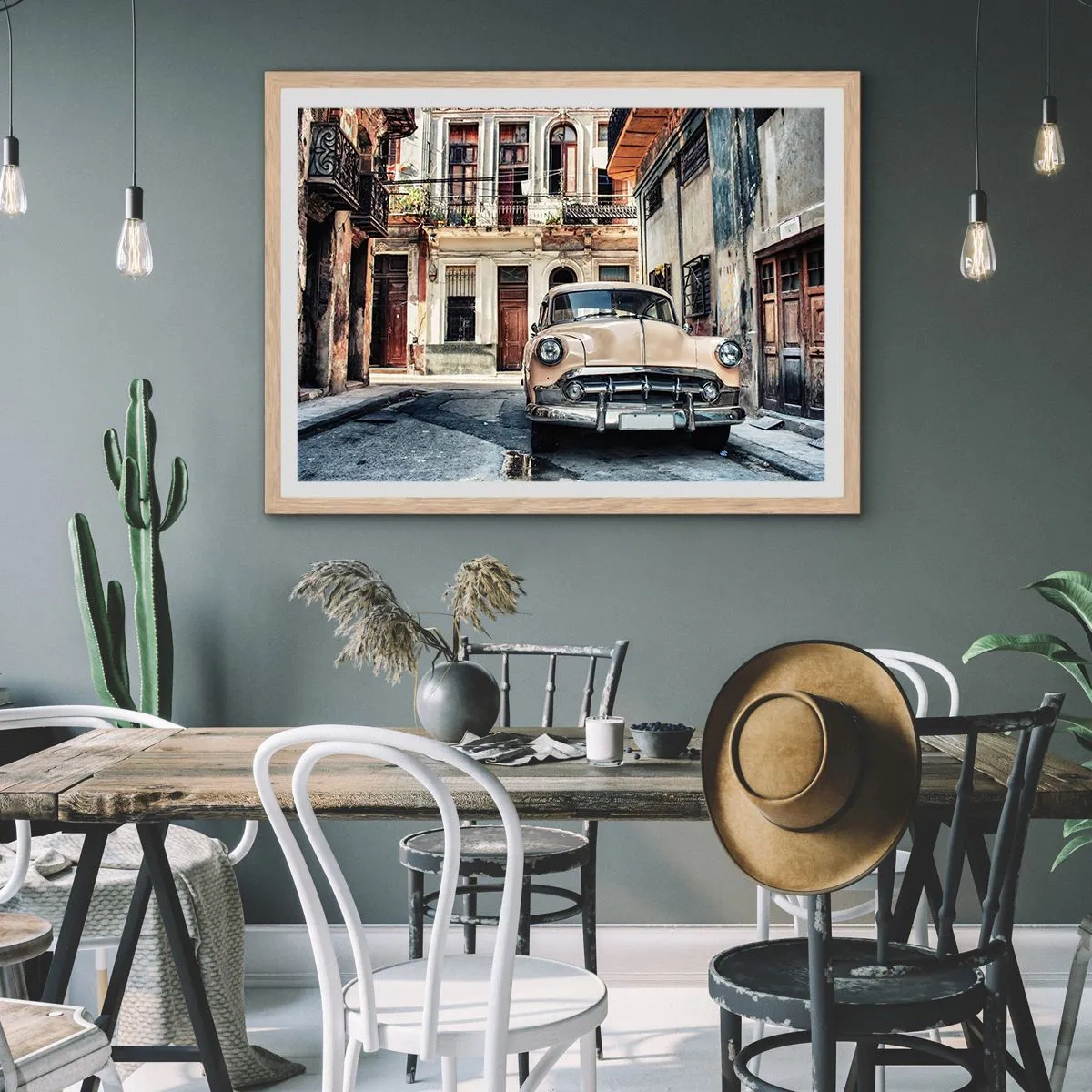 Pôster com moldura de carvalho claro - Siesta em Havana - 50x40 cm