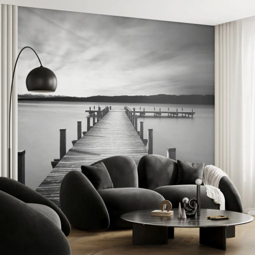 Papel de Parede Premium Canvas - A fonte da tranquilidade - Paisagem, Lago, Ponte de madeira - 250x175 cm