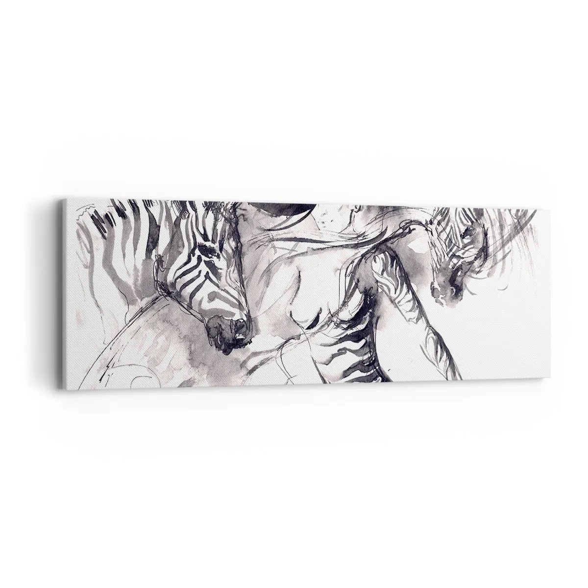 Quadro em tela - Dançando com as zebras - 90x30 cm