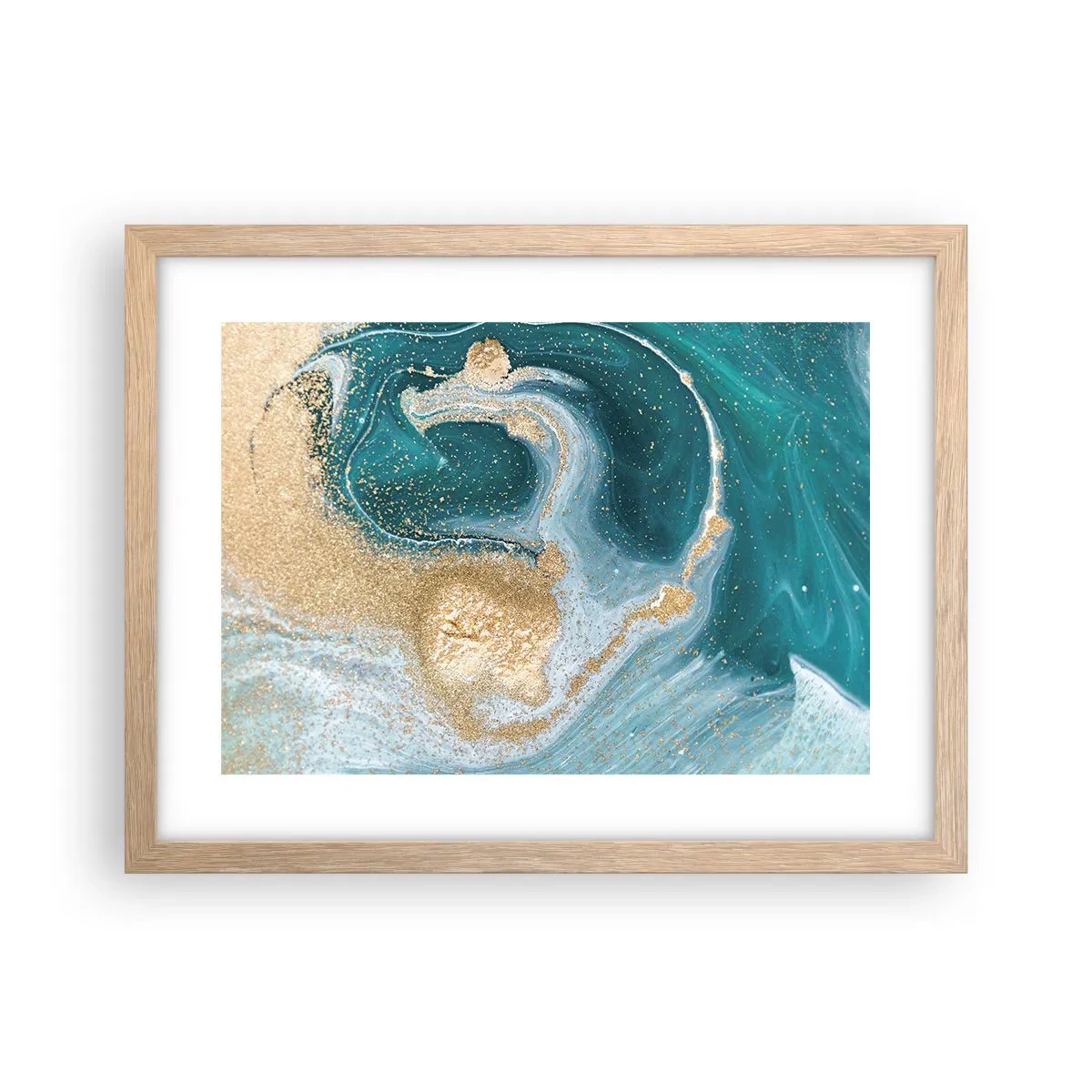 Pôster com moldura de carvalho claro - Um vórtice de ouro e turquesa - 40x30 cm