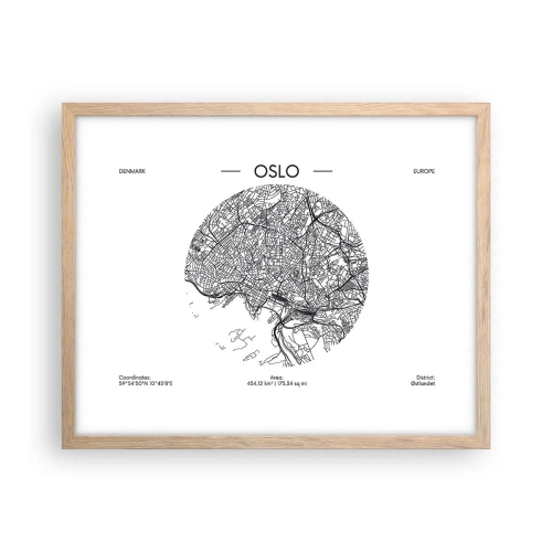 Pôster com moldura de carvalho claro - Anatomia de Oslo - 50x40 cm
