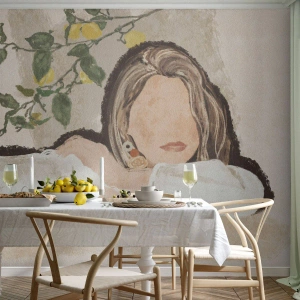 Papel de Parede Autocolante Deluxe Sticker - Beleza do sul - Mulher, Limões, Minimalismo - 450x315 cm