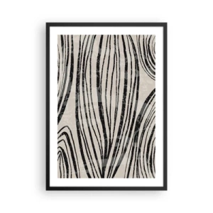 Pôster com moldura preta - Linhas pretas abstratas em um fundo bege - 50x70cm - Piscina em linha - Decoração de parede moderna para a sala de estar e quarto ARTTOR