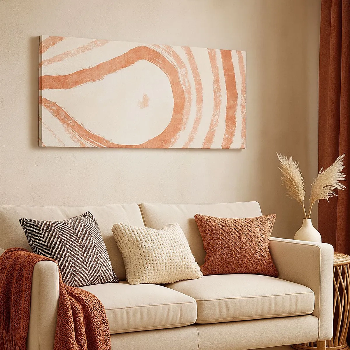 Quadro em tela - Círculos de coral – composição - 100x40 cm