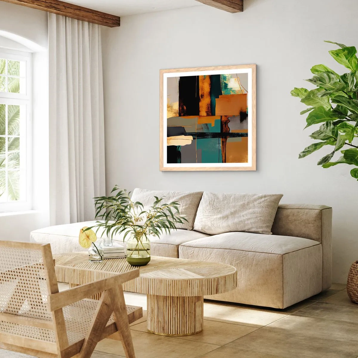 Pôster com moldura de carvalho claro - Abstração – luz e sombra - 50x50 cm