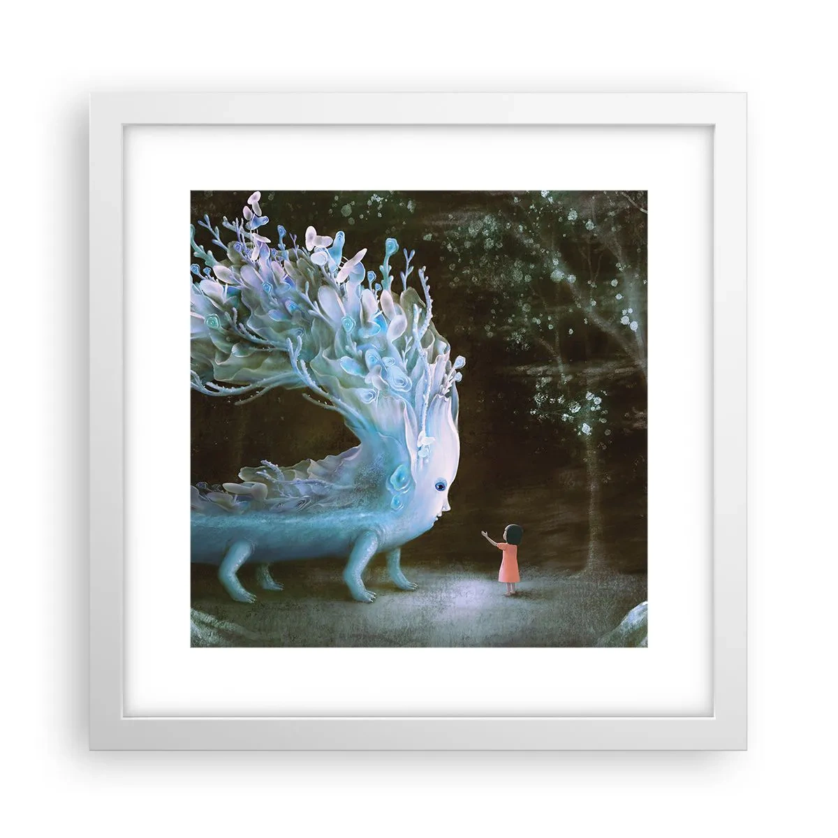 Pôster em moldura branca - Encontro fantástico - 30x30 cm