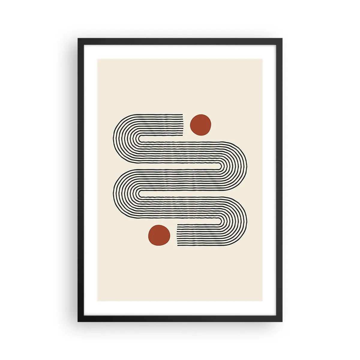 Pôster com moldura preta - Padrão geométrico com linhas e círculos vermelhos - 50x70cm - Do início ao fim - Decoração de parede moderna para a sala de estar e quarto ARTTOR