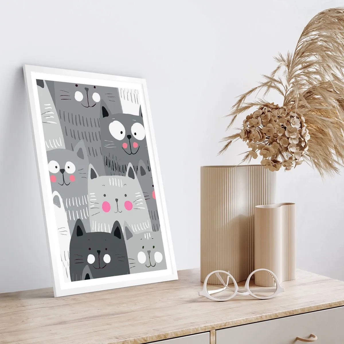 Pôster em moldura branca - O mundo dos gatos - 61x91 cm