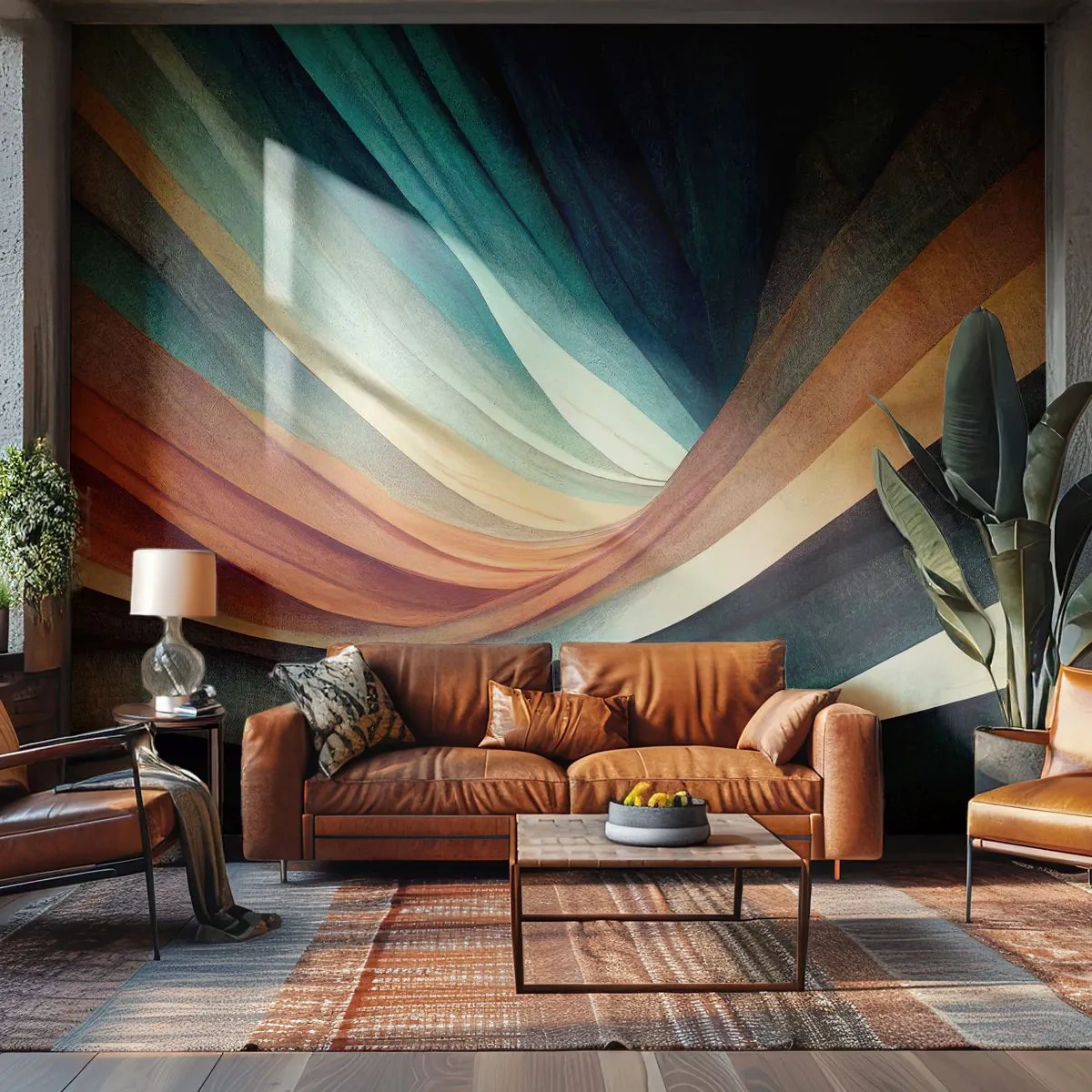 Papel de Parede Premium Canvas - Tecido de cores - Pedaço, Abstração, Linhas - 300x210 cm