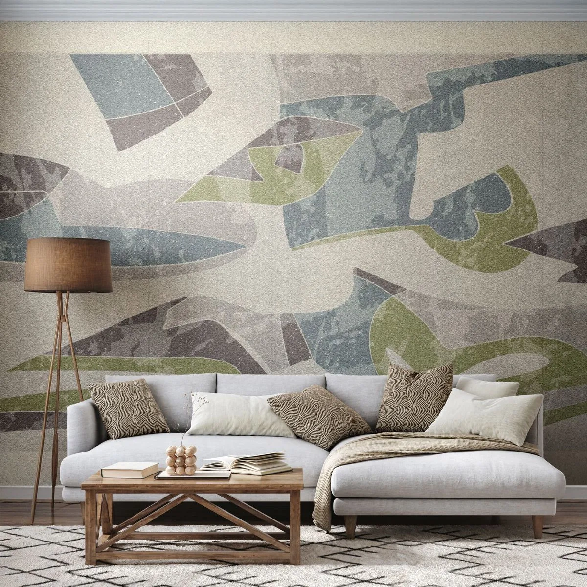 Papel de Parede Premium Sand - Composição atrás do vidro - Formas, Abstração, Pastel - 300x210 cm