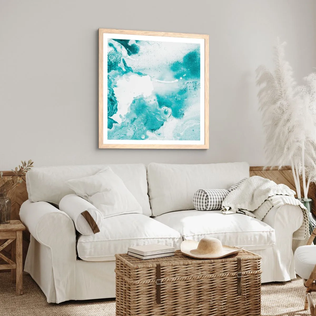 Pôster com moldura de carvalho claro - Inundado em azul - 60x60 cm