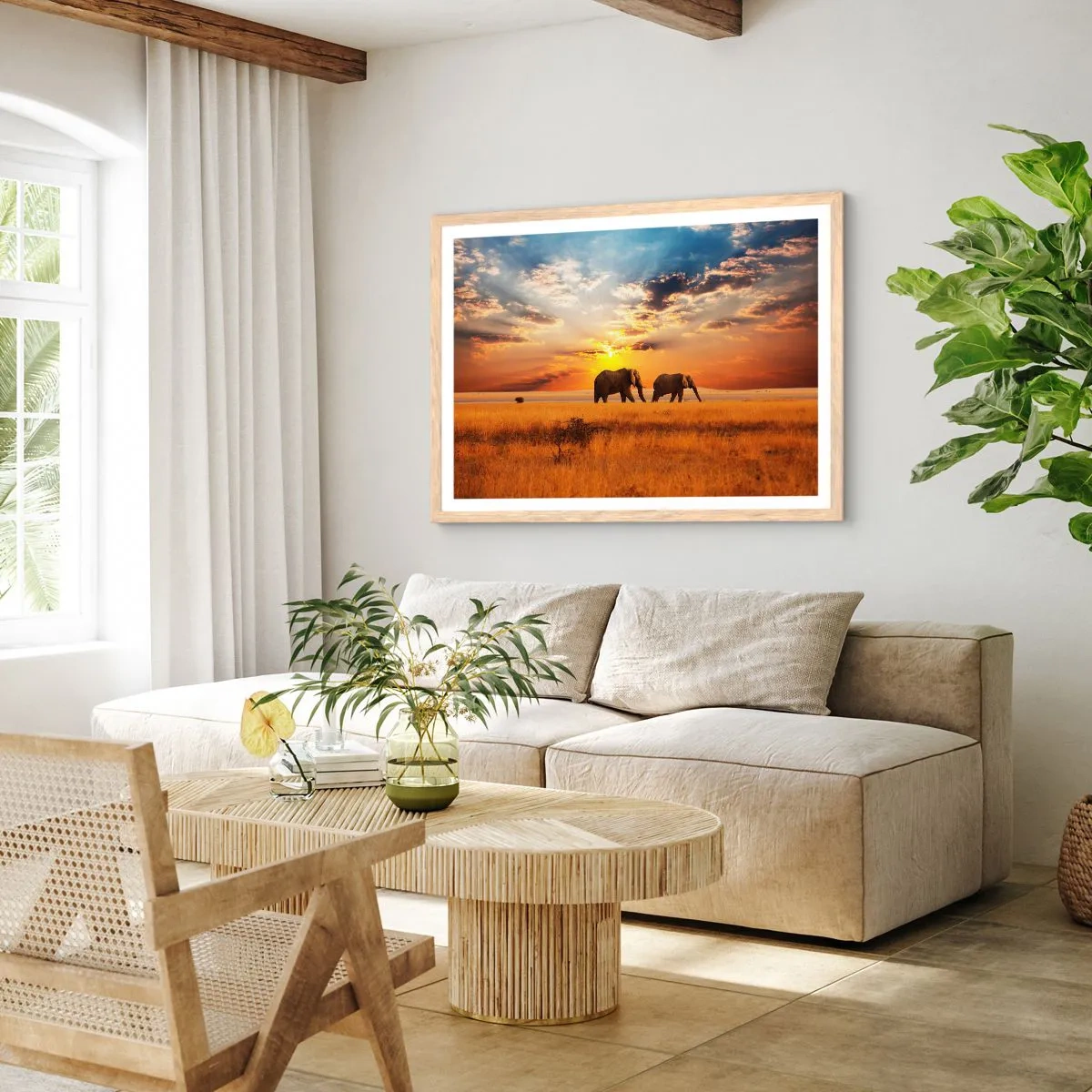 Pôster com moldura de carvalho claro - Caminhada em família - 100x70 cm