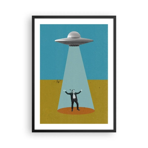 Pôster com moldura preta - Ilustração retrô de uma abdução por OVNI - 50x70cm - Encontro próximo - Decoração de parede moderna para a sala de estar e quarto ARTTOR
