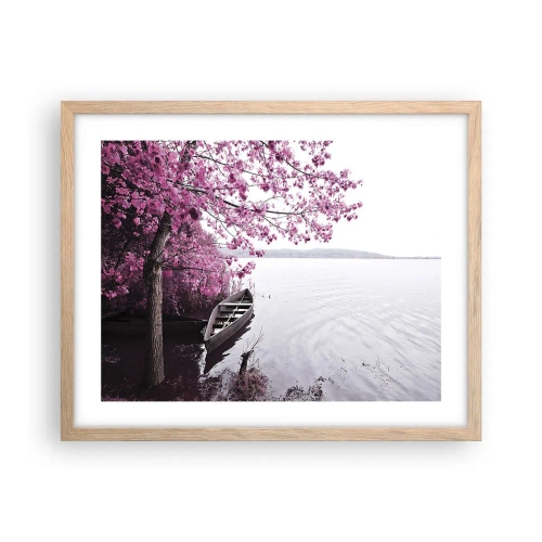 Pôster com moldura de carvalho claro - Em silêncio cor-de-rosa - 50x40 cm