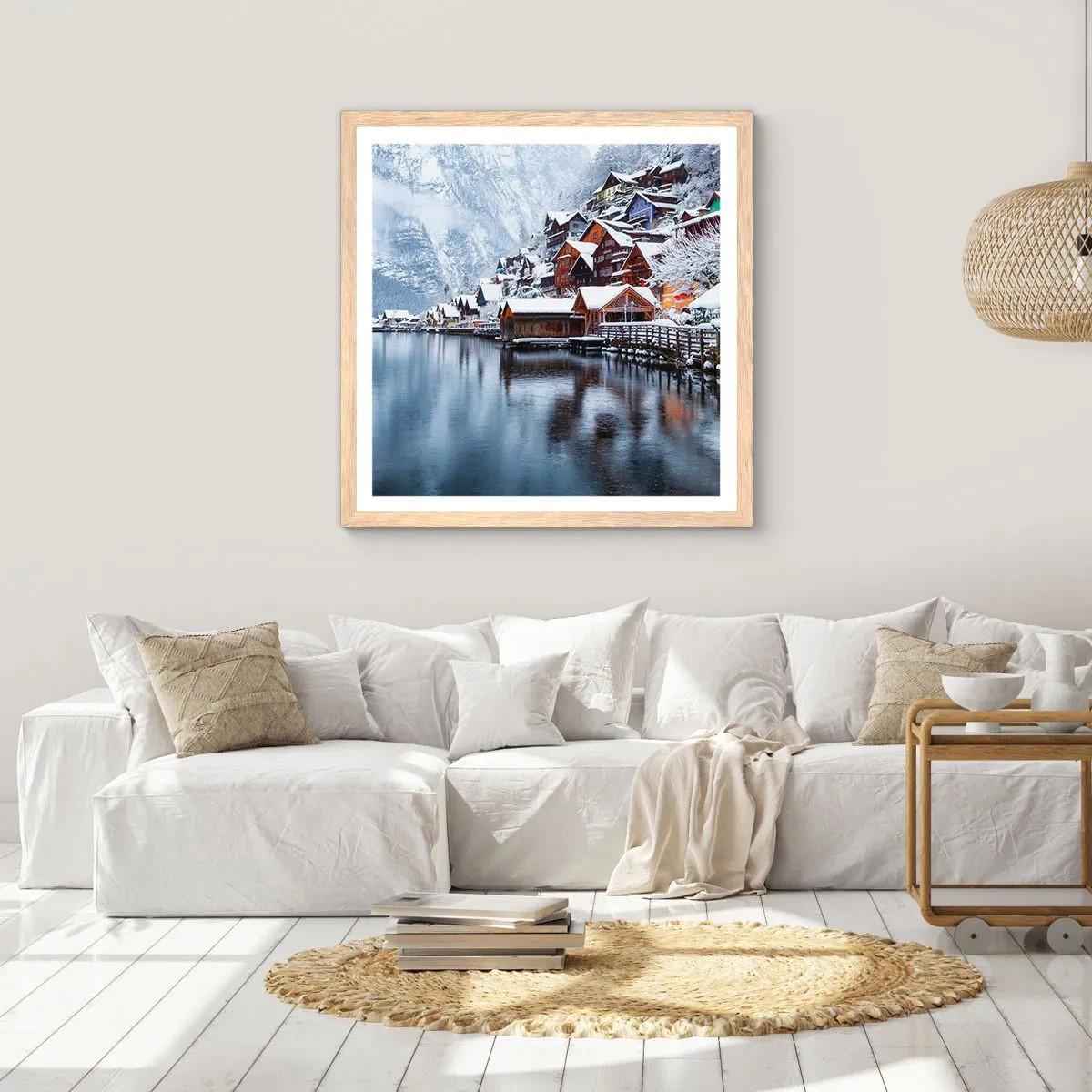 Pôster com moldura de carvalho claro - Na decoração de inverno - 40x40 cm