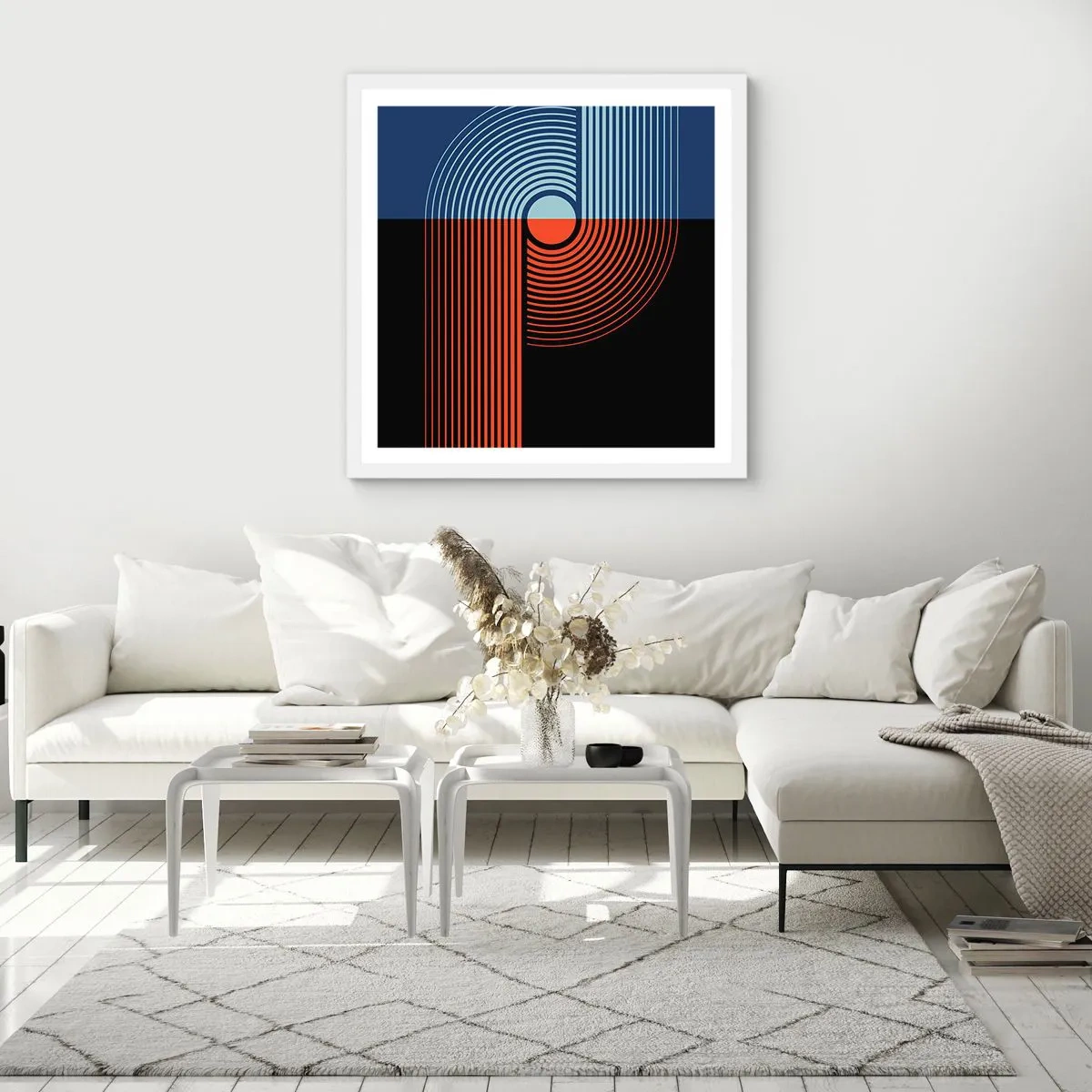 Pôster em moldura branca - Num abraço geométrico - 50x50 cm