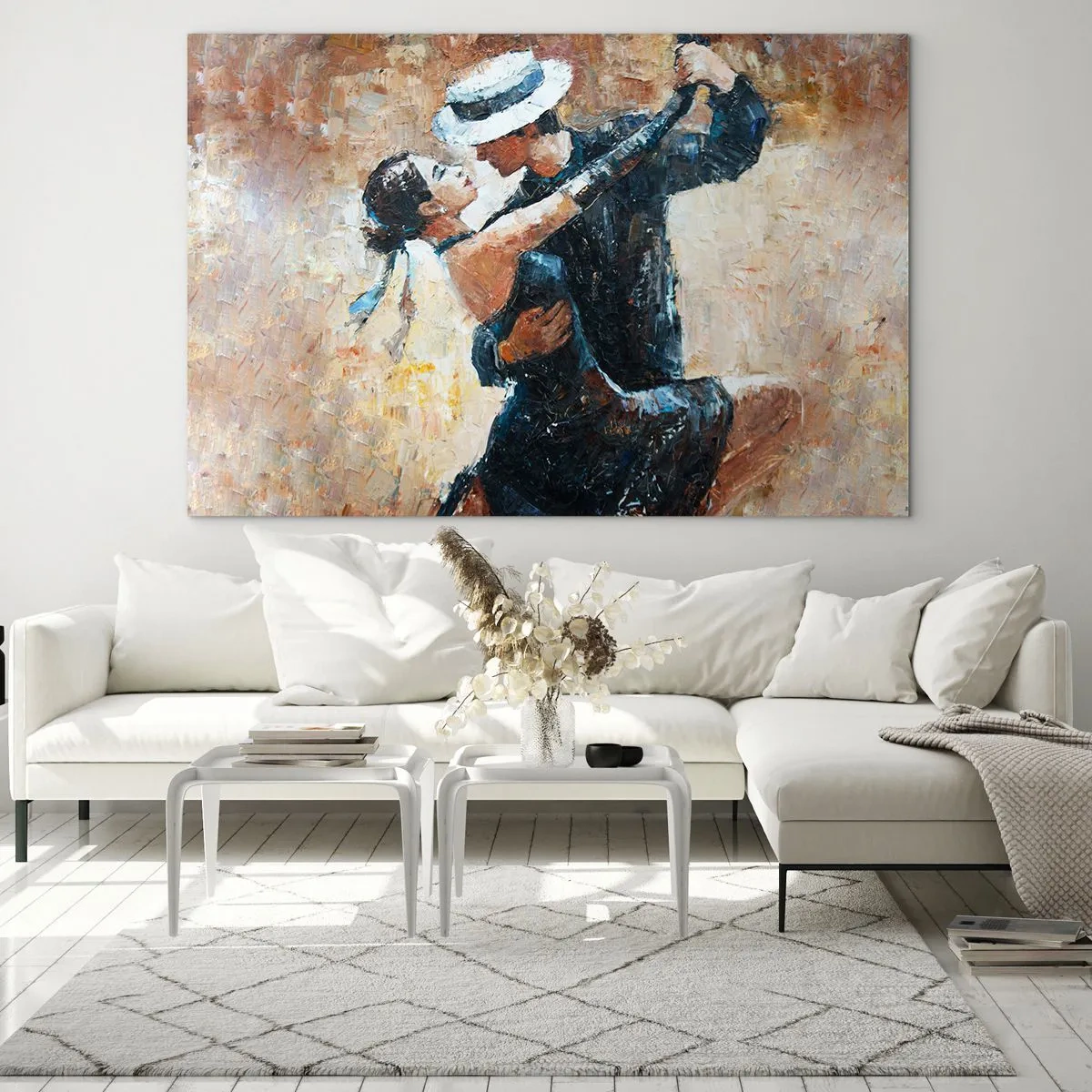 Quadro em vidro - Um casal dançando em um estilo elegante com um toque clássico - 70x50cm - A la Rudolf Valentino - Decoração de parede moderna para a sala de estar e quarto ARTTOR