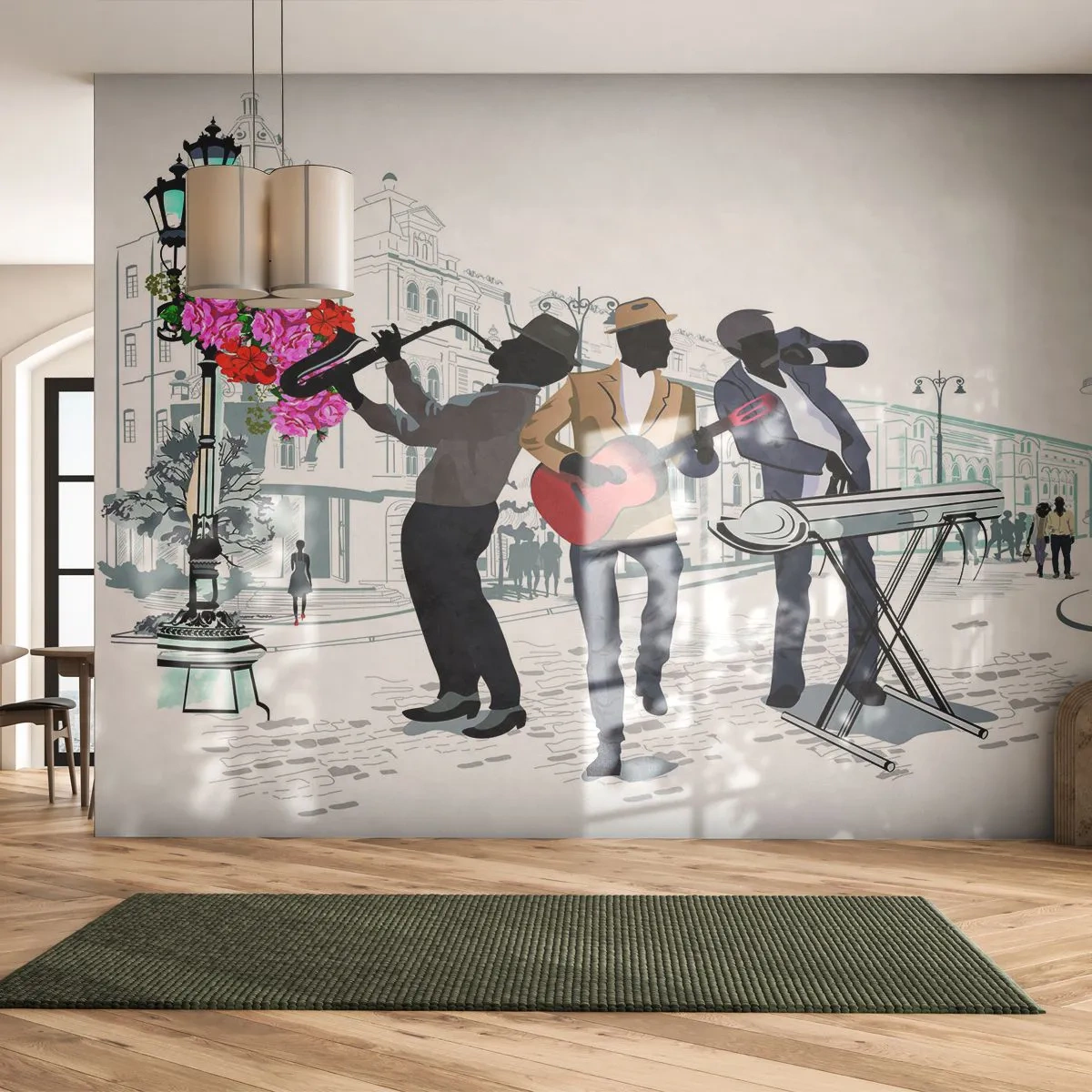 Papel de Parede Premium Canvas - Música de rua - Música, Guitarra, Banda - 250x175 cm