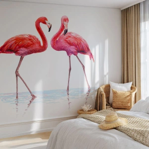 Papel de Parede Premium Sand - Rosa randez-vous - Flamingos, Pássaros, Pedaço - 450x315 cm