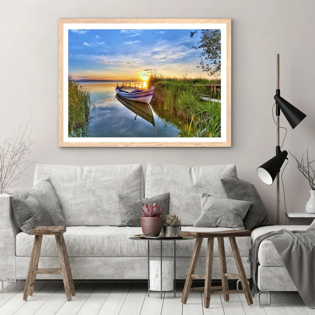 Pôster com moldura de carvalho claro - Enseada de sonhos realizados - 100x70 cm