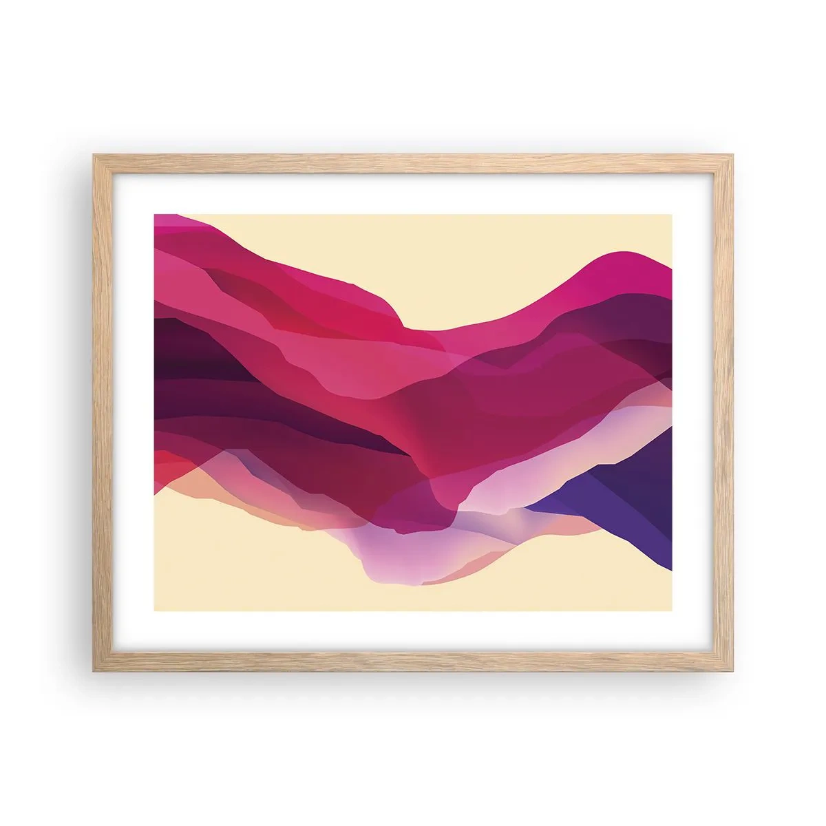 Pôster com moldura de carvalho claro - Ondas de roxo - 50x40 cm