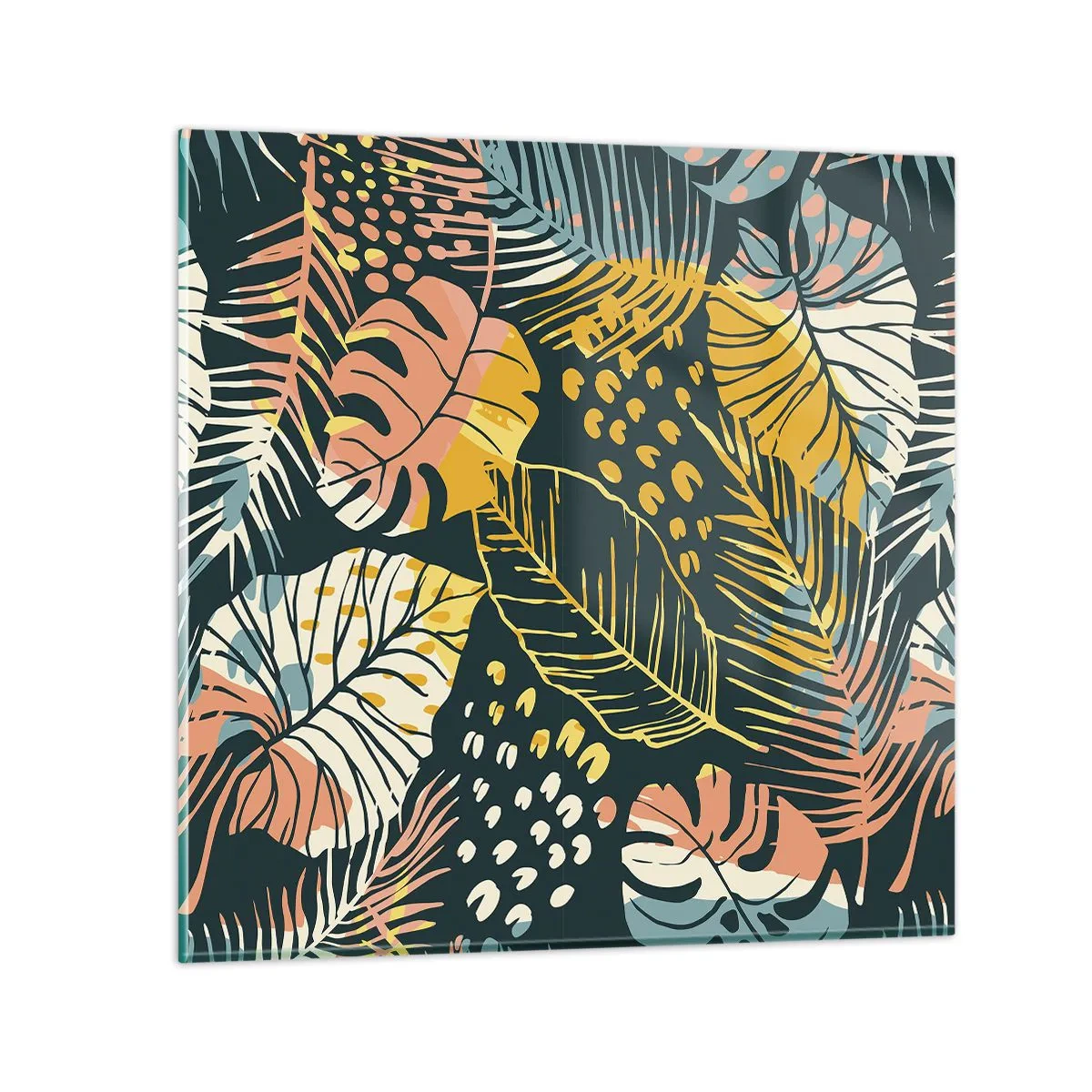 Quadro em vidro - Fantasia de folhas - 50x50 cm