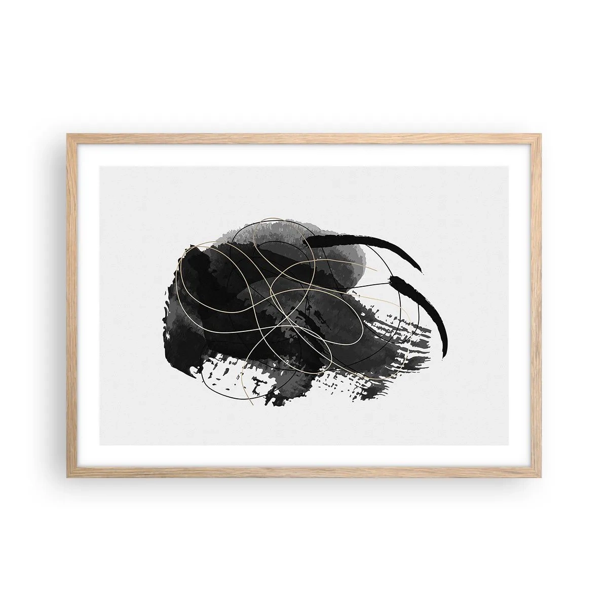 Pôster com moldura de carvalho claro - Emergido do preto - 70x50 cm