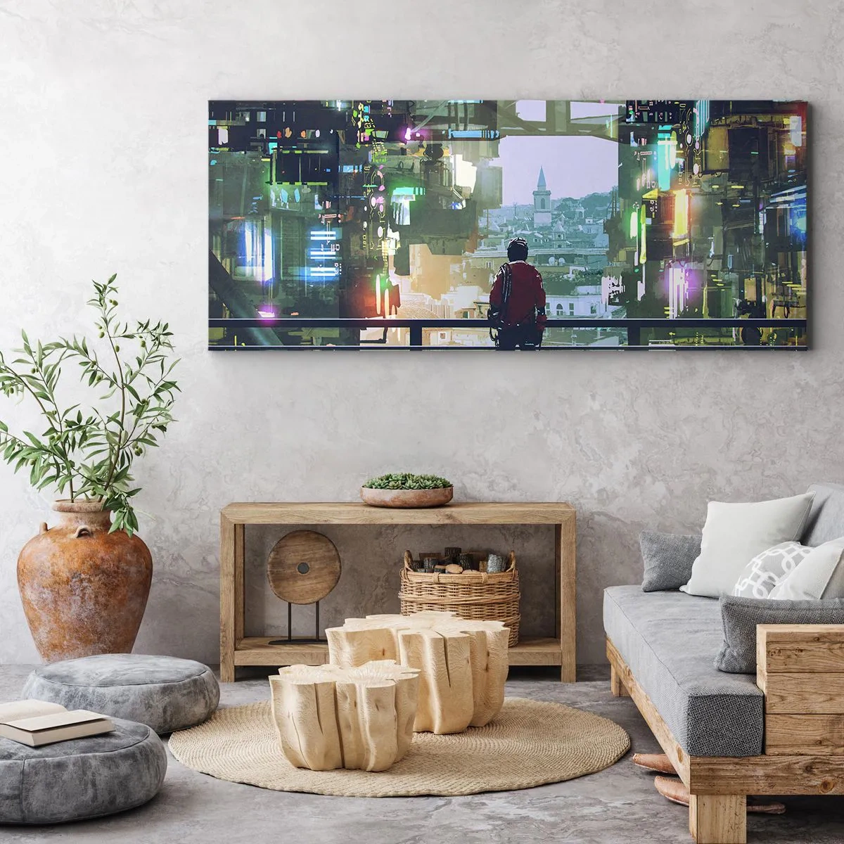 Quadro em tela - Dois mundos - 100x40 cm
