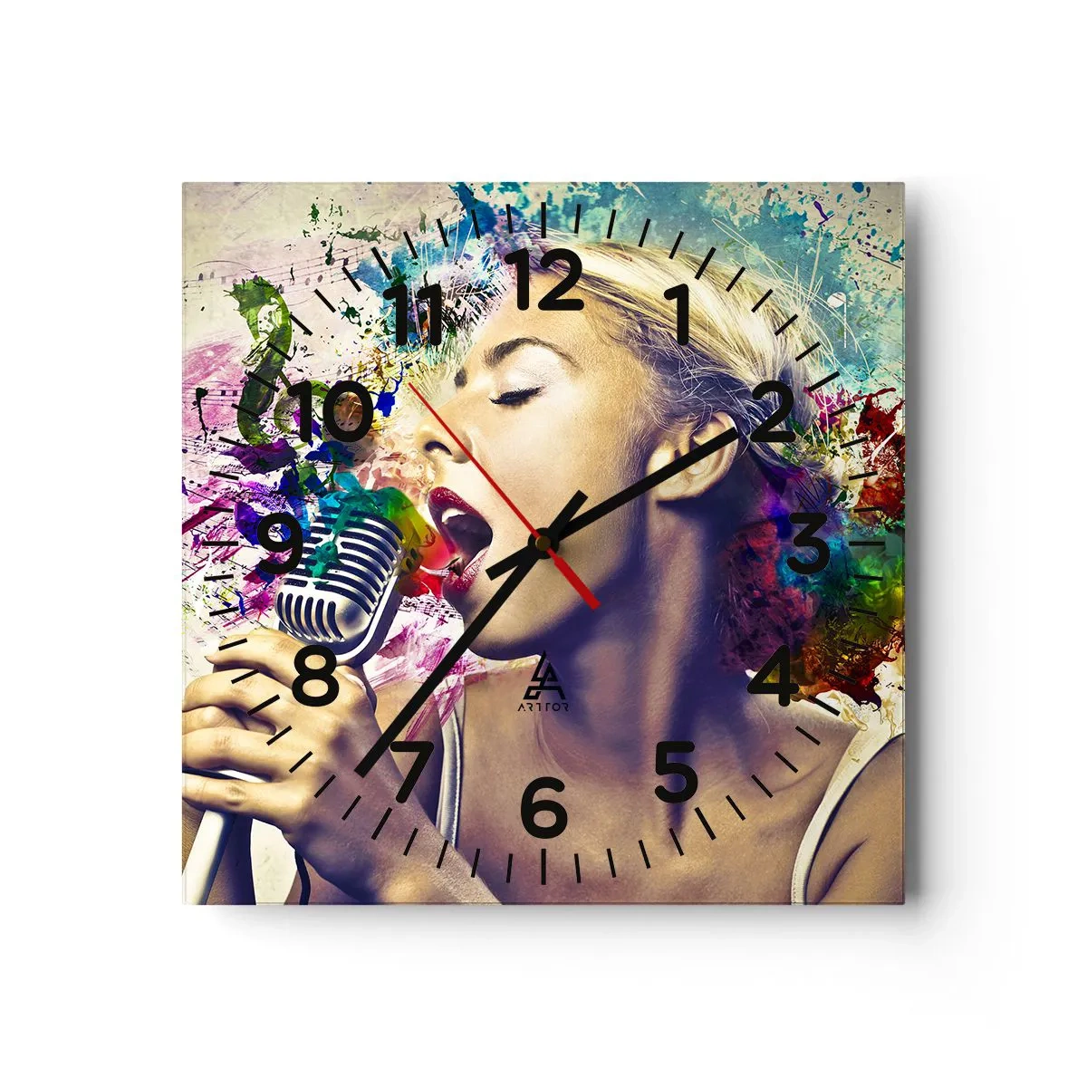 Relógio de parede - Relógio em vidro - Pintar o mundo com a voz - 30x30 cm