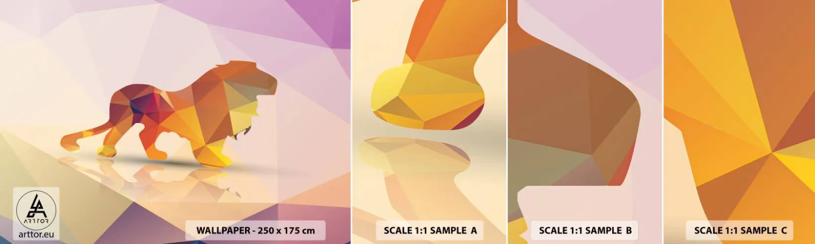 Amostra de Papel de Parede Standard Eco - O rei em diamante - Animais, Leão, Figura Geométrica - 100x30 cm