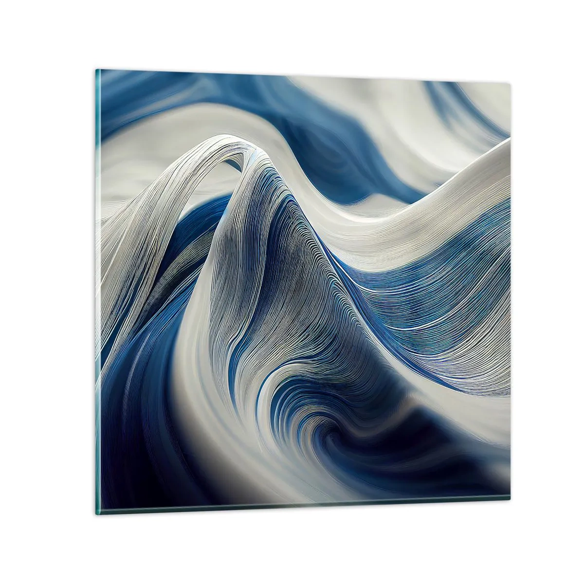 Quadro em vidro - A fluidez do azul e do branco - 30x30 cm
