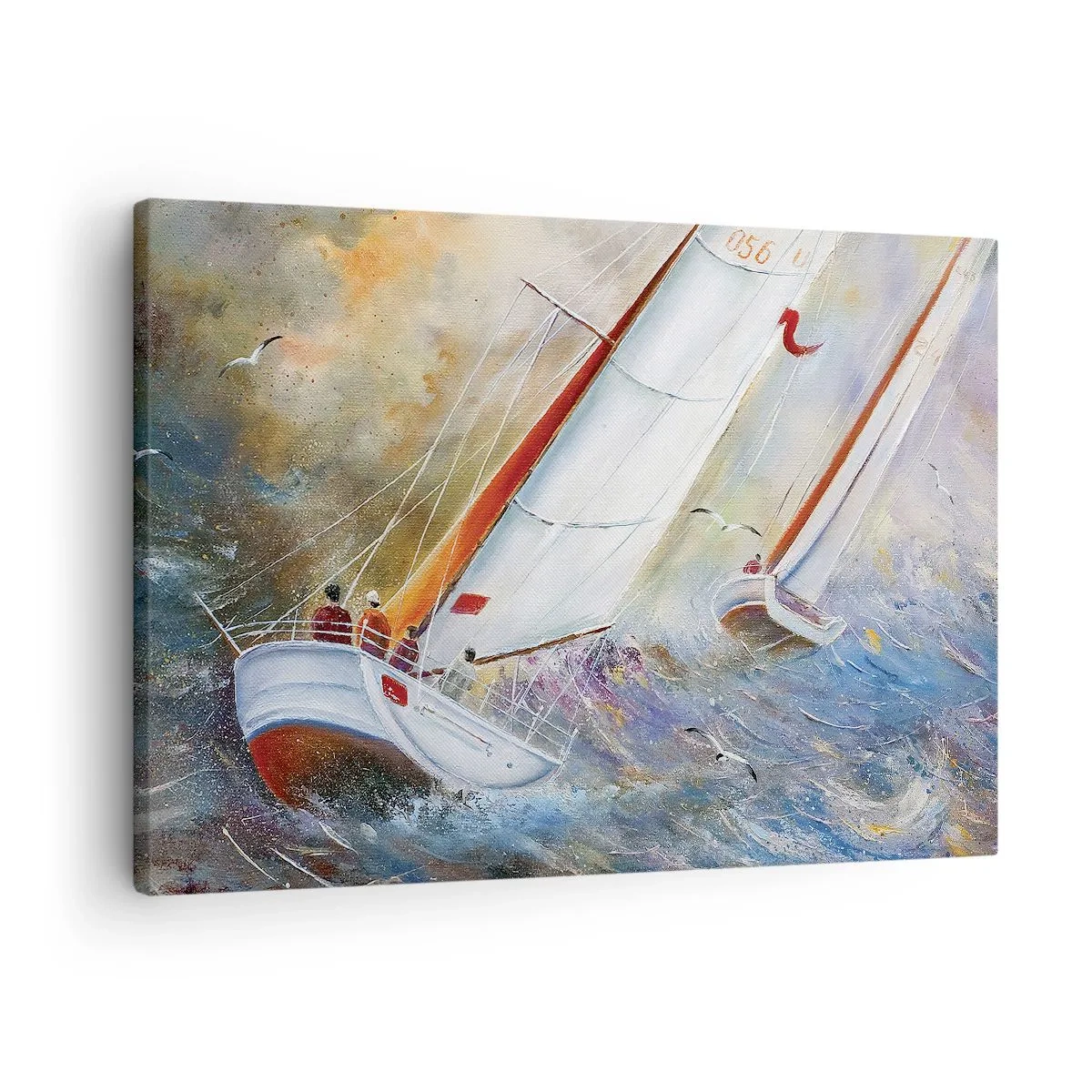 Quadro em tela - Veleiros em ondas fortes em uma composição dinâmica - 70x50cm - Correr sobre as ondas - Decoração de parede moderna para a sala de estar e quarto ARTTOR