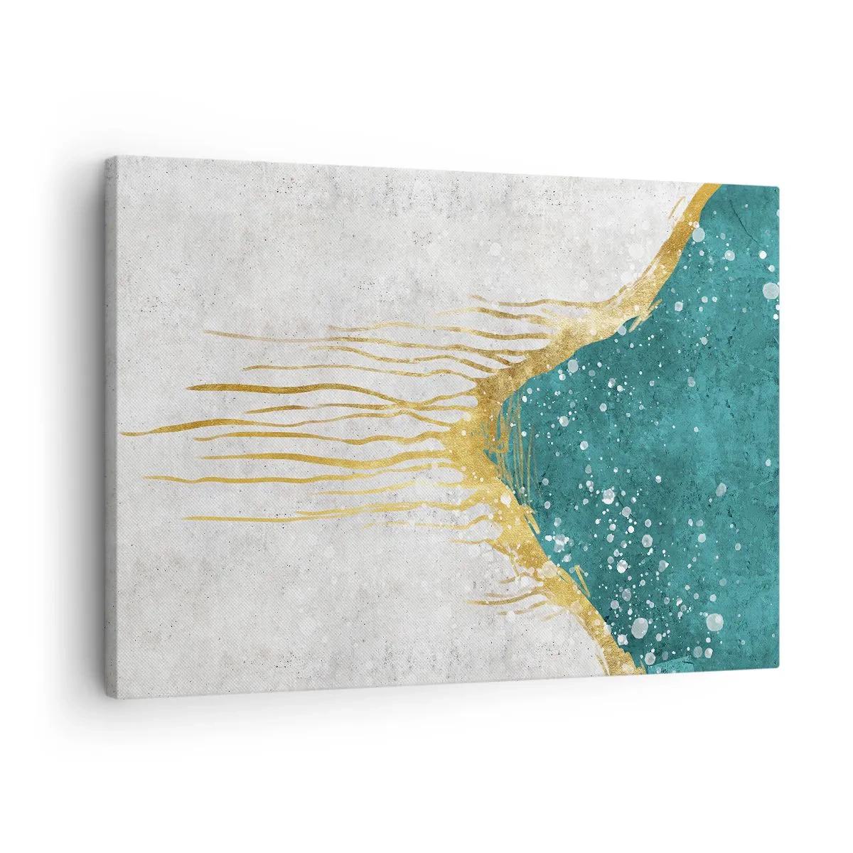Quadro em tela - Uma composição abstrata em tons de dourado e turquesa - 70x50cm - Maré Dourada - Decoração de parede moderna para a sala de estar e quarto ARTTOR